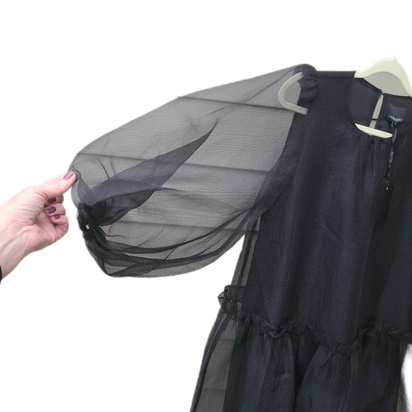 CYNTHIA ROWLEY 🏷️NWT Black Organiza Drop Waist Tiered Ruffle Elbow Sleeve S - Picture 5 of 7